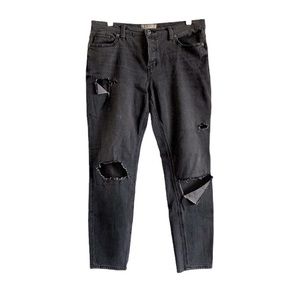 Free People Distressed Fishnet Jeans Black as Night 29 Grunge Goth Rave Casual